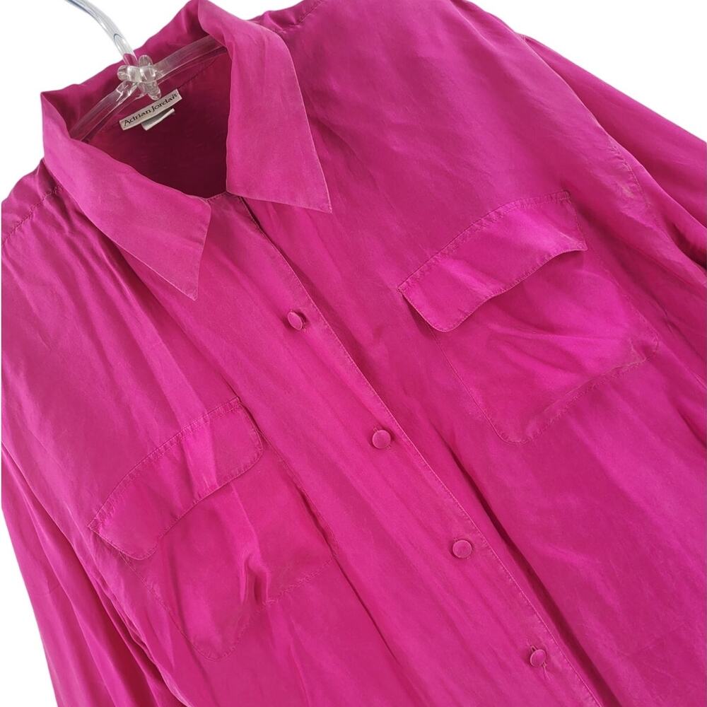 Adrian Jordan Pink‎ Silk Blouse Vintage Collared Layering Classic